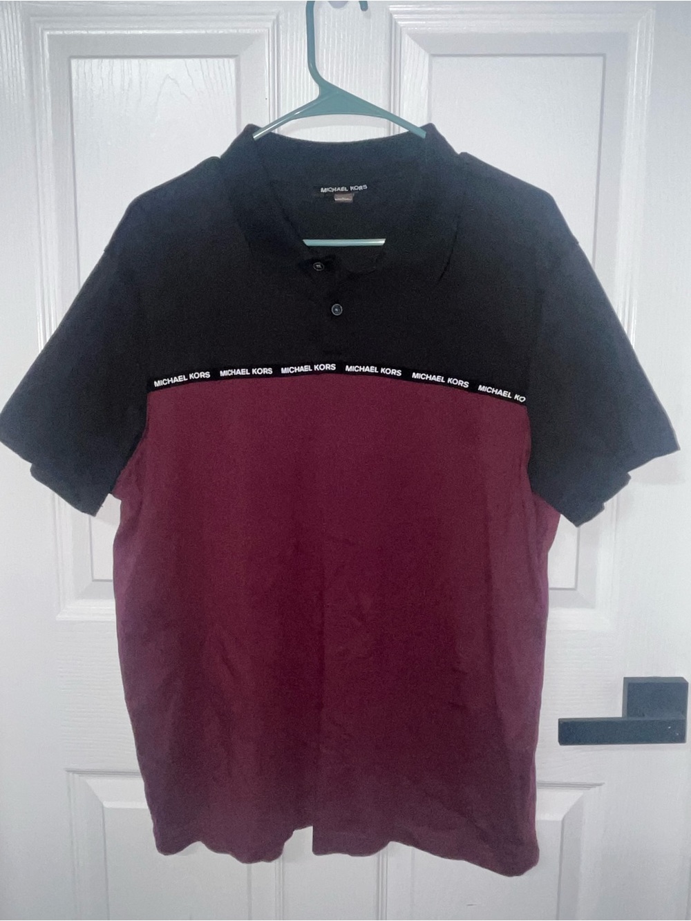 Michael Kors men polo shirt sleeves large black burgundy casual